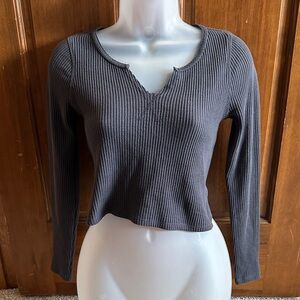 Gray Ribbed Long Sleeve Top